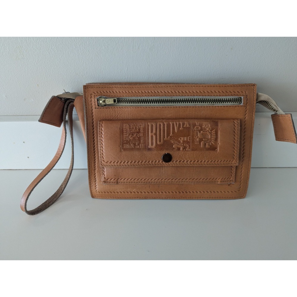 Vtg Hand Tooled Leather Bolivia Clutch Purse Wallet Hippie Zipper Pouch Wristlet
